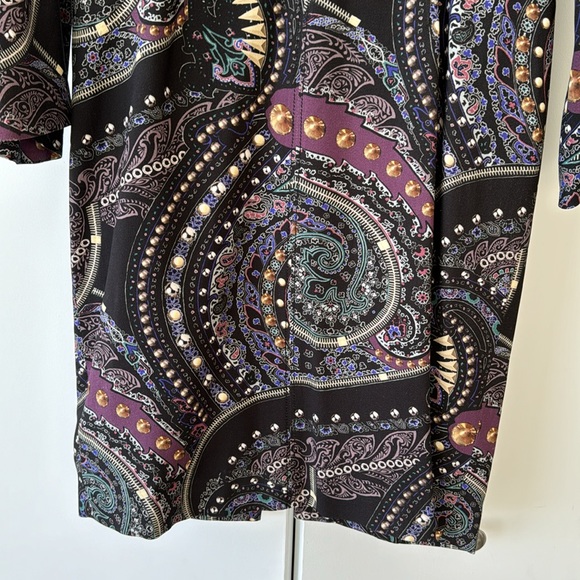 Etro paisley print dress purple black blue flare sleeves size 40 4 to 6 lined - Picture 5 of 8